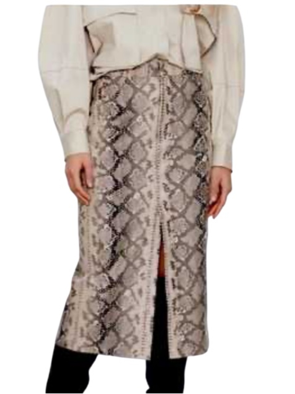 Zara Snakeskin Print Midi Skirt with Slits